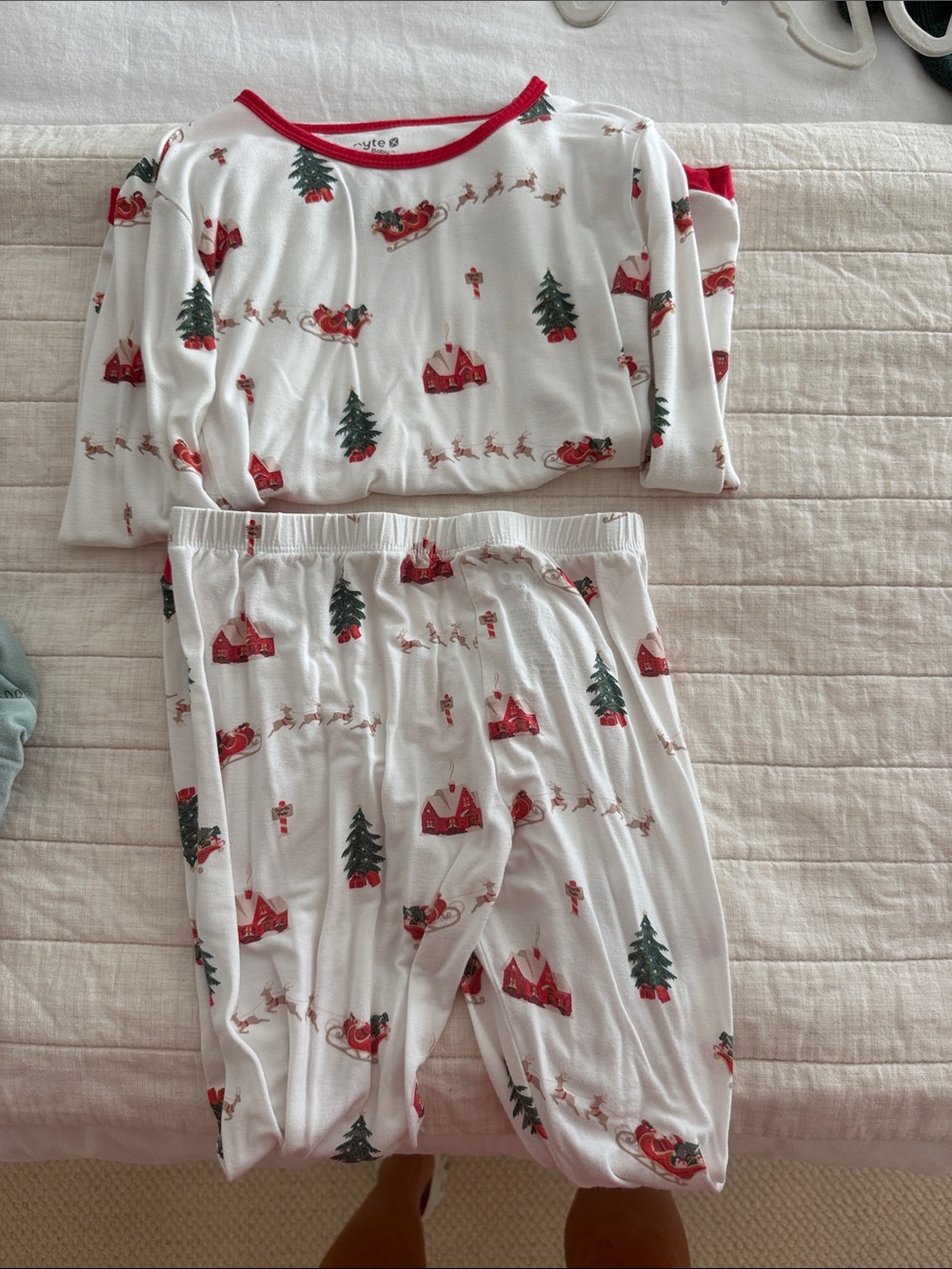 Kids Kyte Baby Christmas Holiday Pajama Set in White and Red with Festive Prints